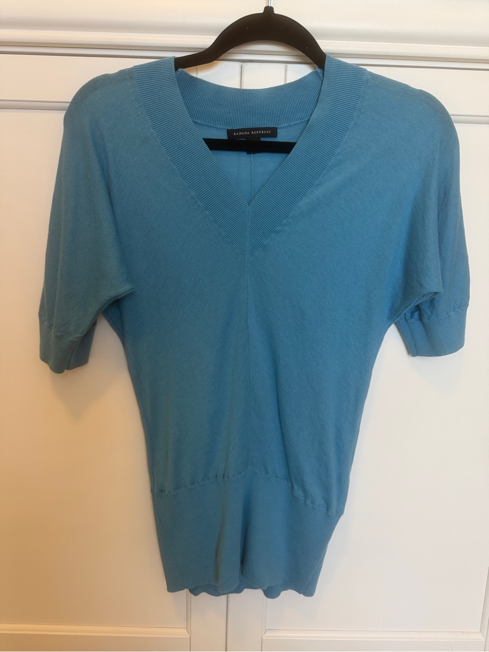 Banana Republic Teal Blue V-Neck Short Sleeve Sweater